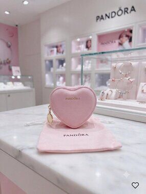 Pandora Pink Heart-Shaped Jewelry Pouch with Gold Charm